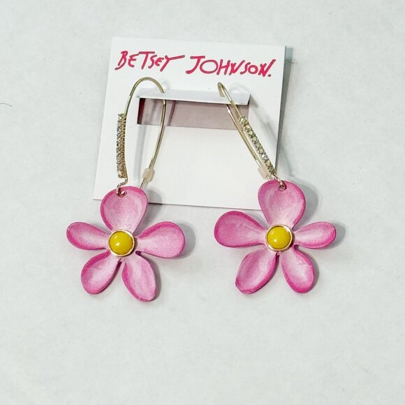 Betsey Johnson Jewelry - Betsey Johnson NWB Flower Drop Earrings, Metal Glass Plastic, Not a Gemstone
